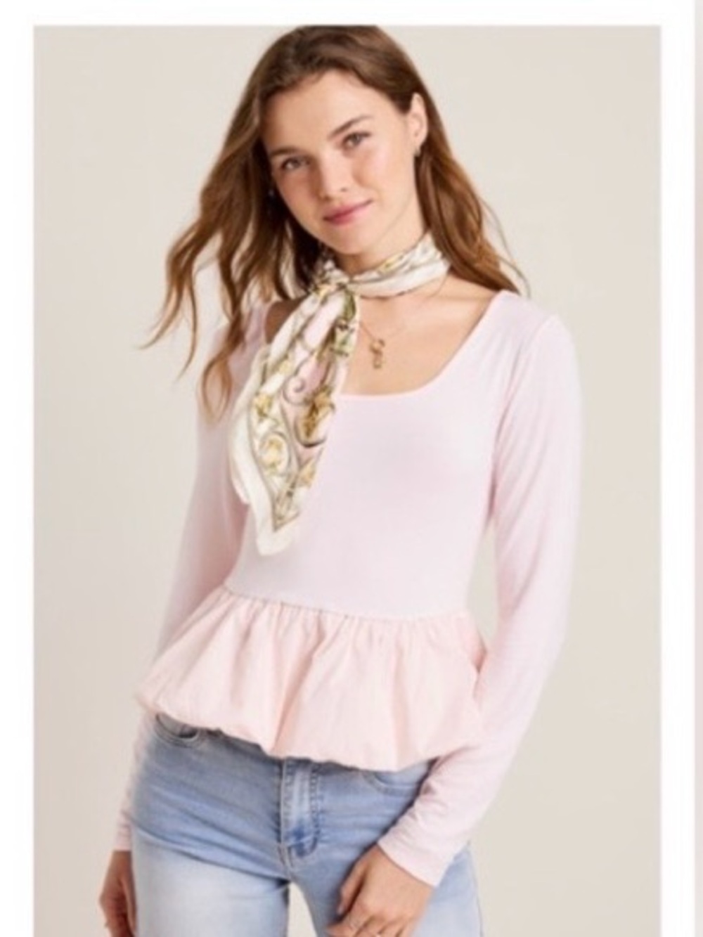 Tara Bubble Peplum Top | Francesca's Collections Light Pink Long Sleeve Blouse